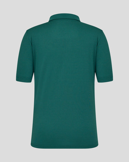 Back view of emerald green Leicester Tigers junior short sleeve training polo with plain back