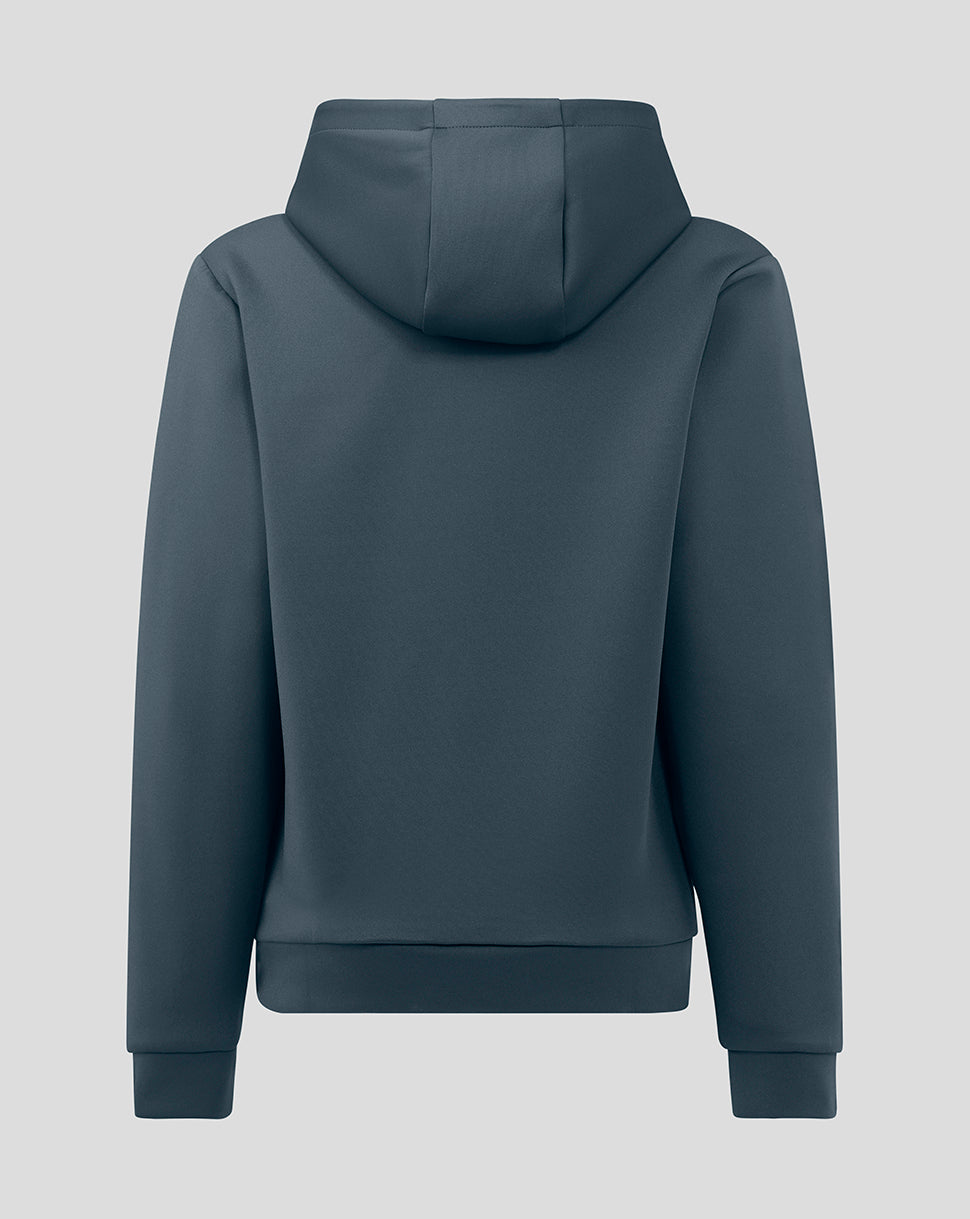 Back view of Junior Hoody in dark slate with the hood down
