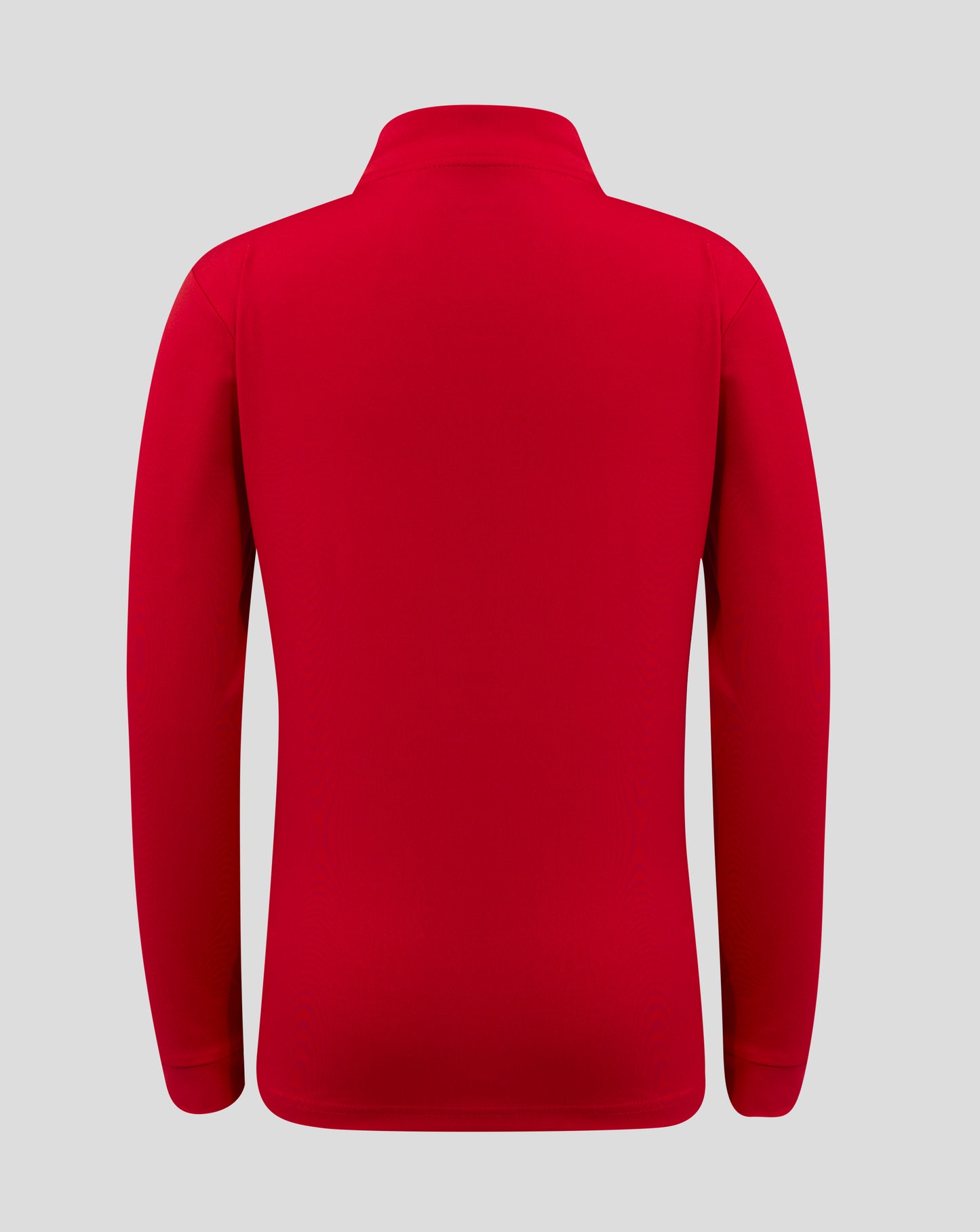 Back view of true red Junior 1/4 Zip with clean seams and high collar