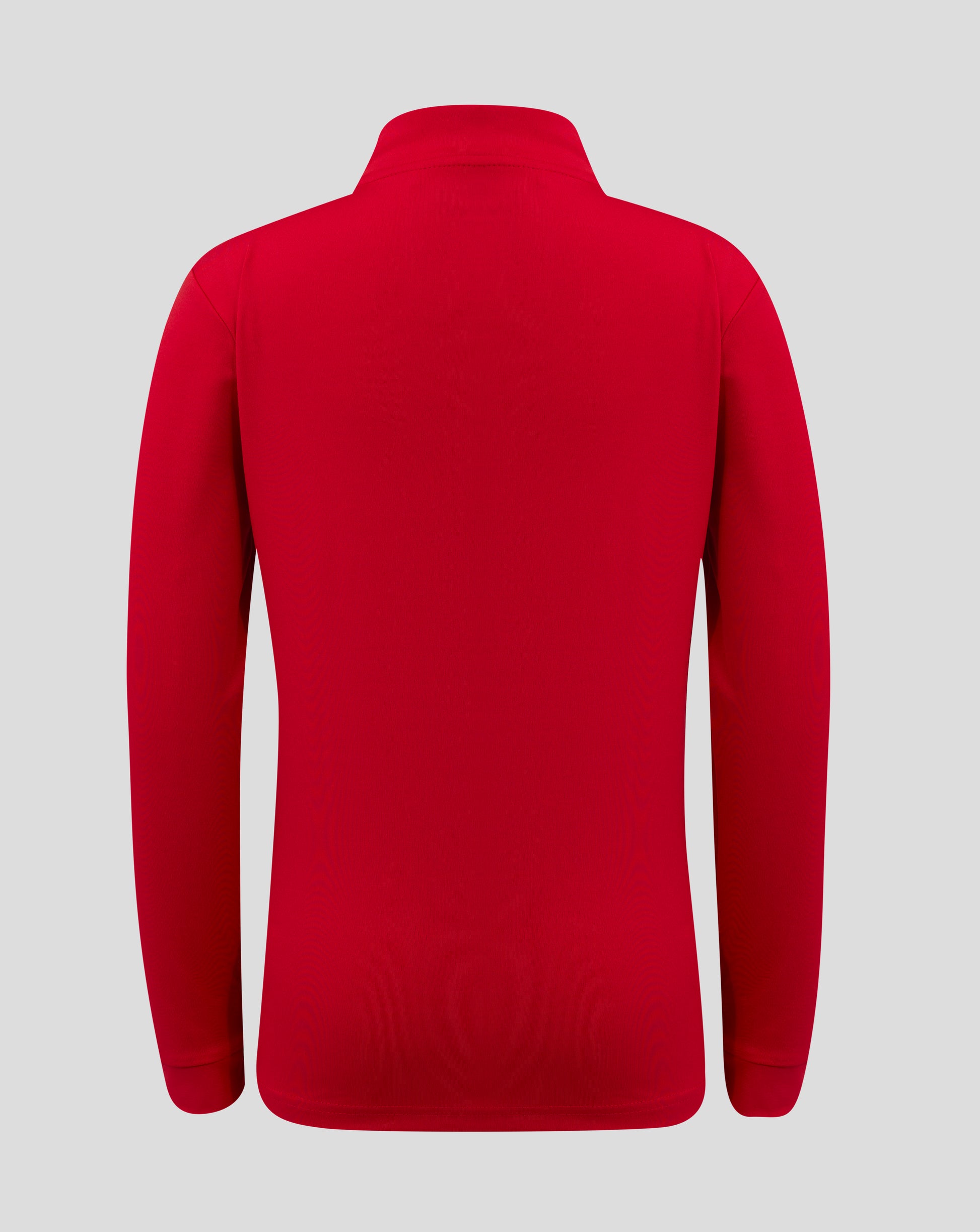 Back view of true red Junior 1/4 Zip with clean seams and high collar
