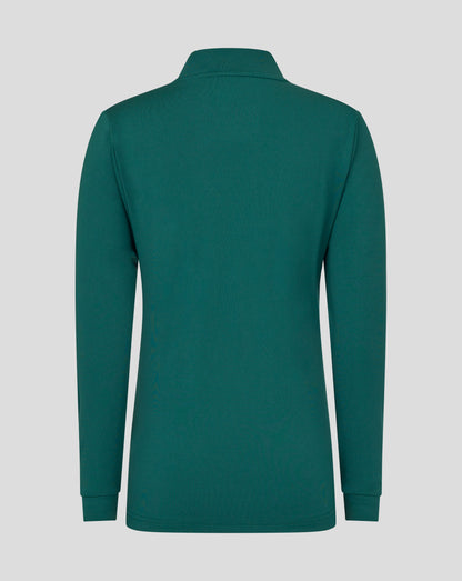 Back of teal botanical Leicester Tigers junior training midlayer.