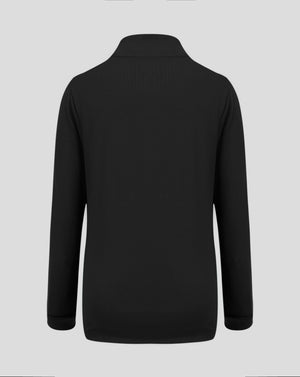 Back view of Junior 1/4 Zip in Caviar with high standing collar