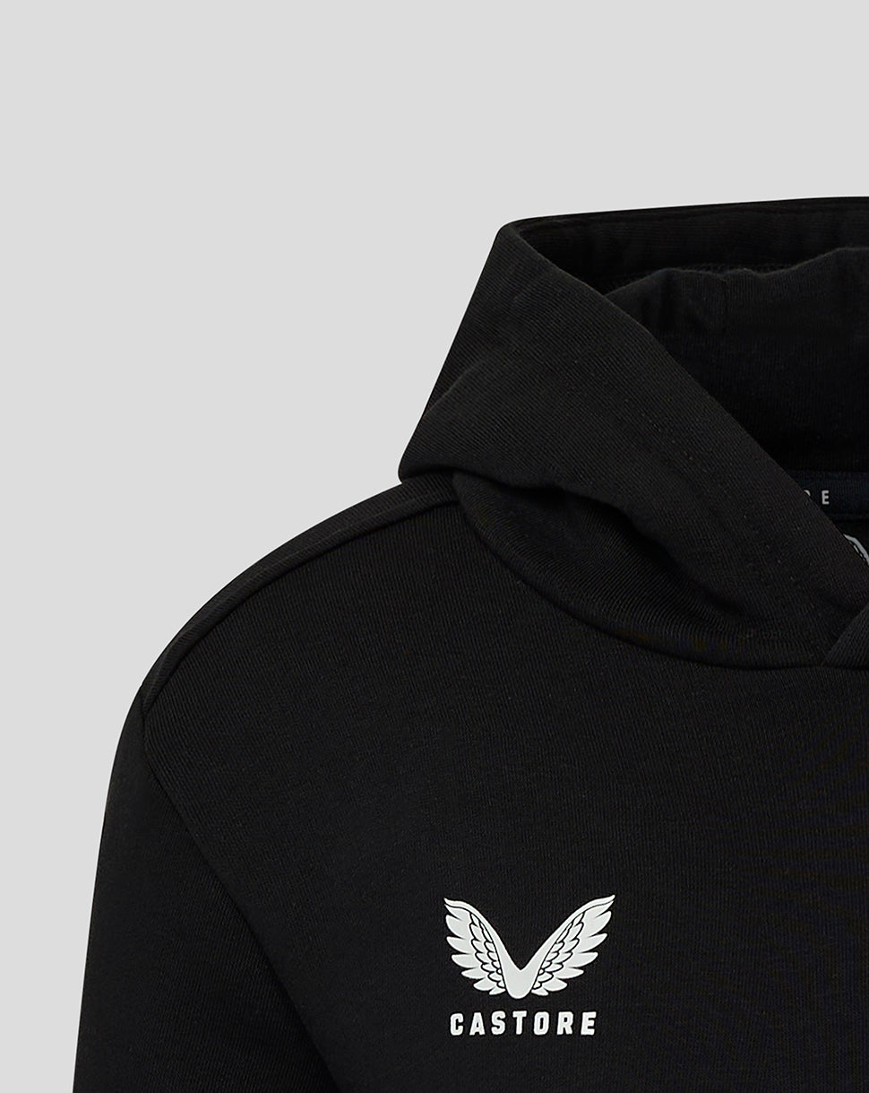 Black Junior Cotton Leisure Hoodie with a white Castore logo on the chest