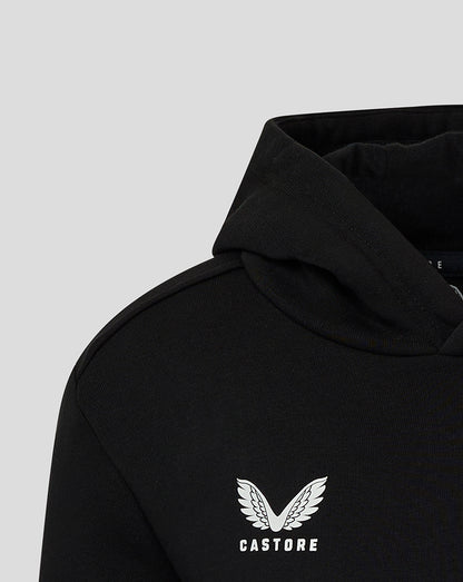 Black Junior Cotton Leisure Hoodie with a white Castore logo on the chest