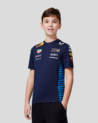 Junior navy Set Up Tee with Oracle Red Bull Racing logos on the chest and blue side panels