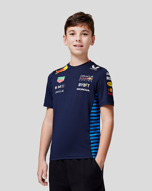 Junior navy Set Up Tee with Oracle Red Bull Racing logos on the chest and blue side panels
