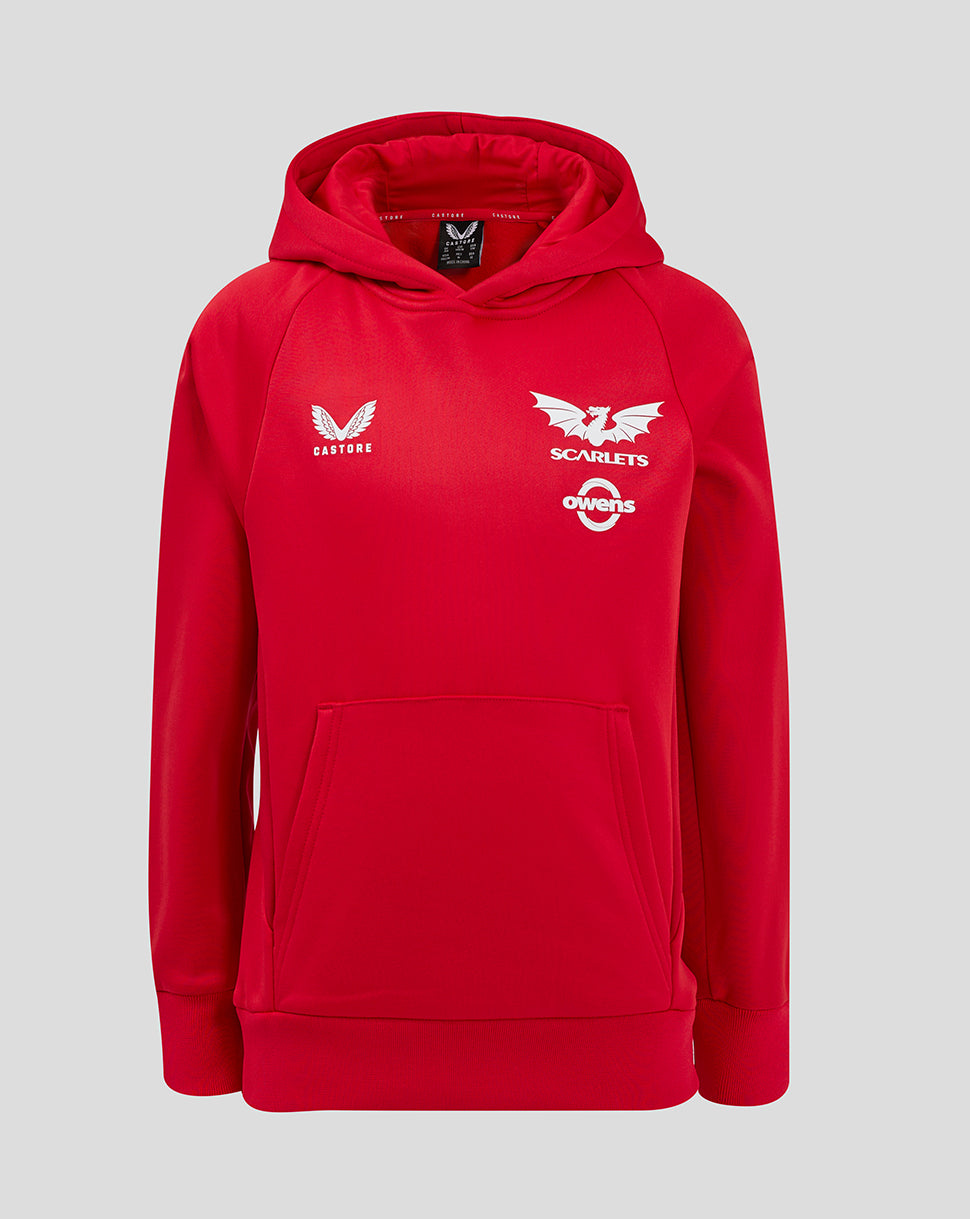 Red Scarlets junior Pro Players hoodie with hood and front pocket and white chest logos