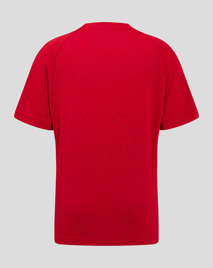 Red Scarlets youth T shirt back view showing plain red fabric with clean hem