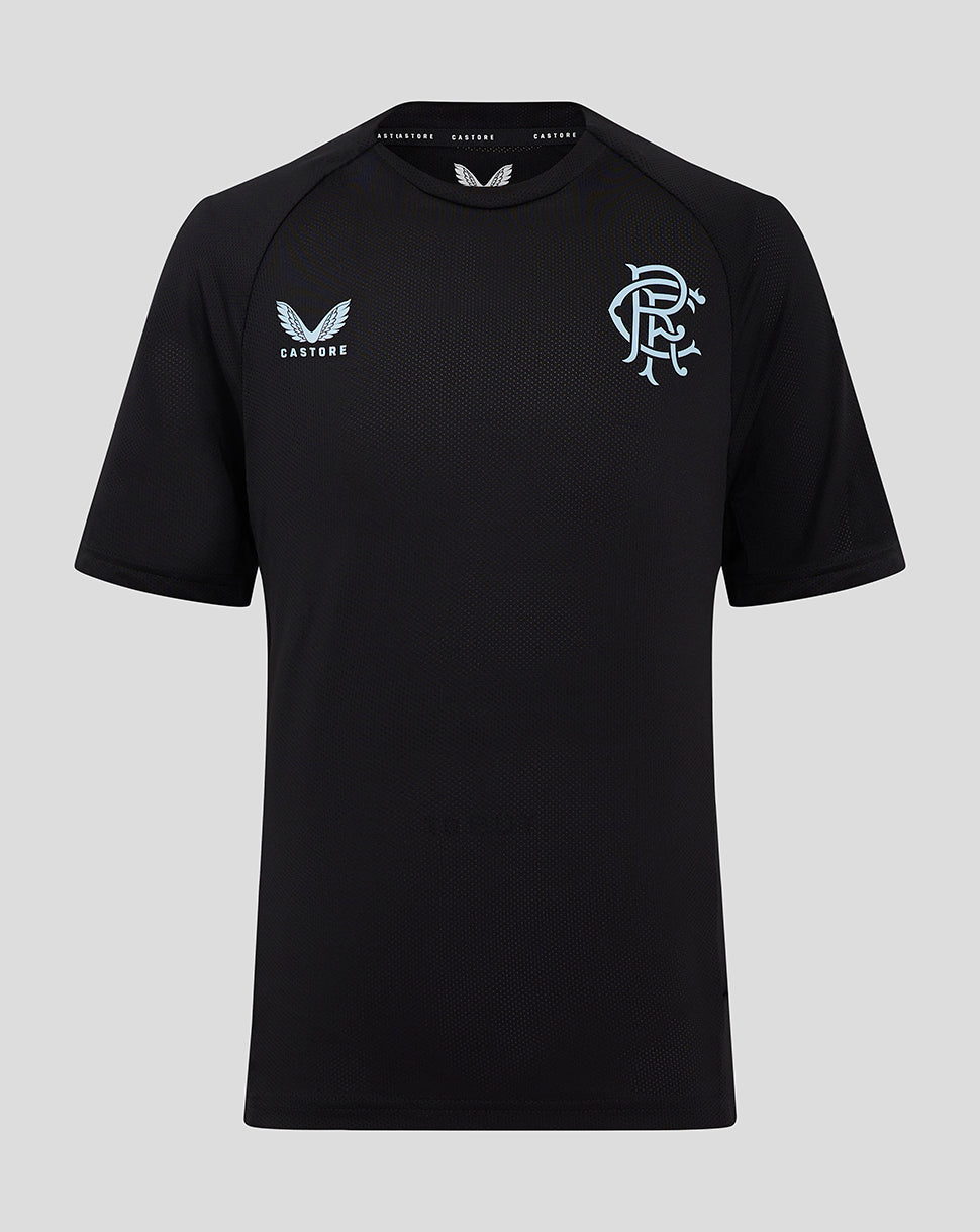 Black Rangers training short sleeve T shirt with crest on left chest and Castore branding.