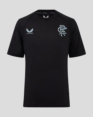 Black Rangers training short sleeve T shirt with crest on left chest and Castore branding.