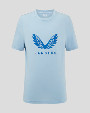Light blue Rangers Junior Pro Players Logo T shirt with a large blue wing emblem on the chest