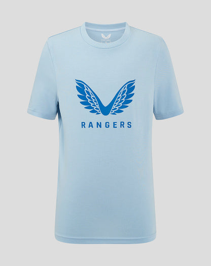 Light blue Rangers Junior Pro Players Logo T shirt with a large blue wing emblem on the chest
