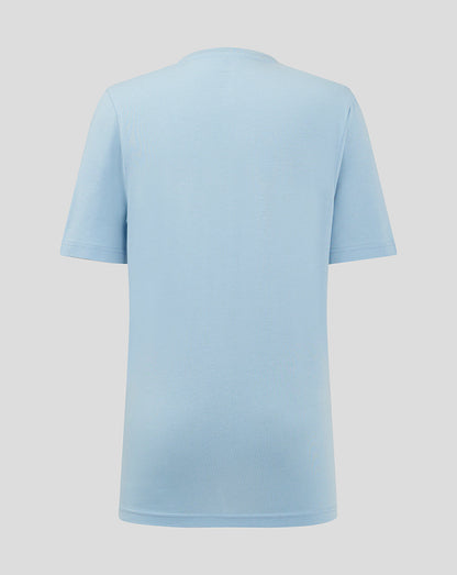 Back view of light blue Rangers Junior Pro Players Logo T Shirt with crew neck.