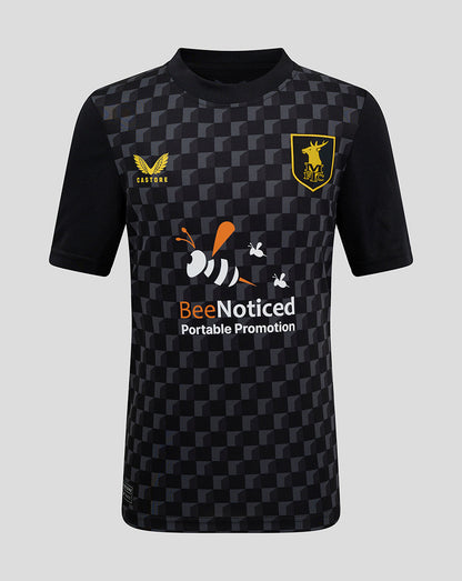 Front view of Mansfield Junior 24/25 Third Shirt with checkerboard pattern crest on left chest and BeeNoticed sponsor.