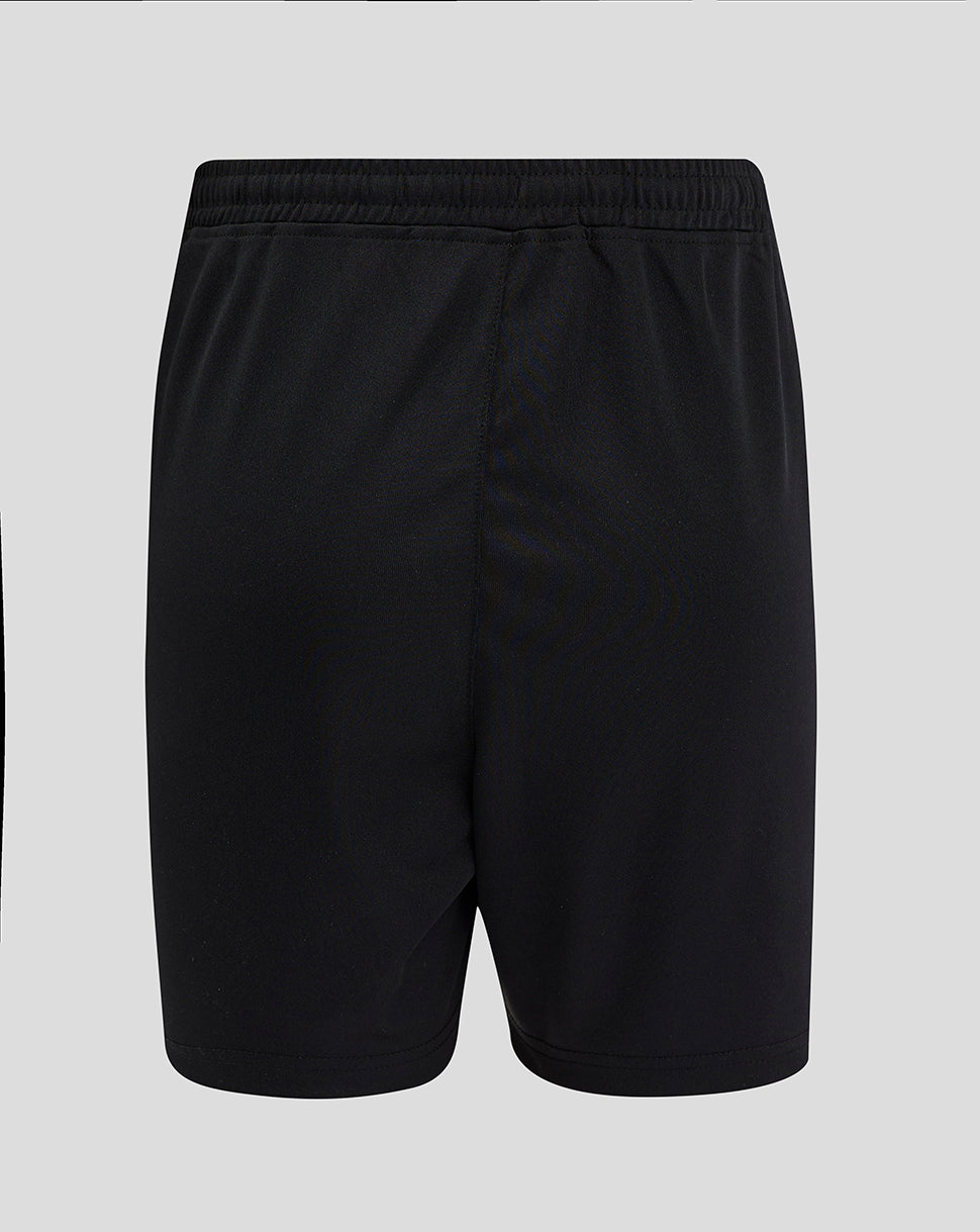 Back view of black Preston North End Junior Third Shorts with an elasticated waistband