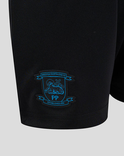 Close-up of the blue Preston North End club crest on the shorts