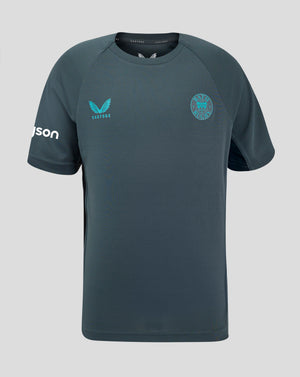 Bath Rugby training T-shirt in teal with breathable mesh fabric and Bath Rugby crest on chest and Castore branding