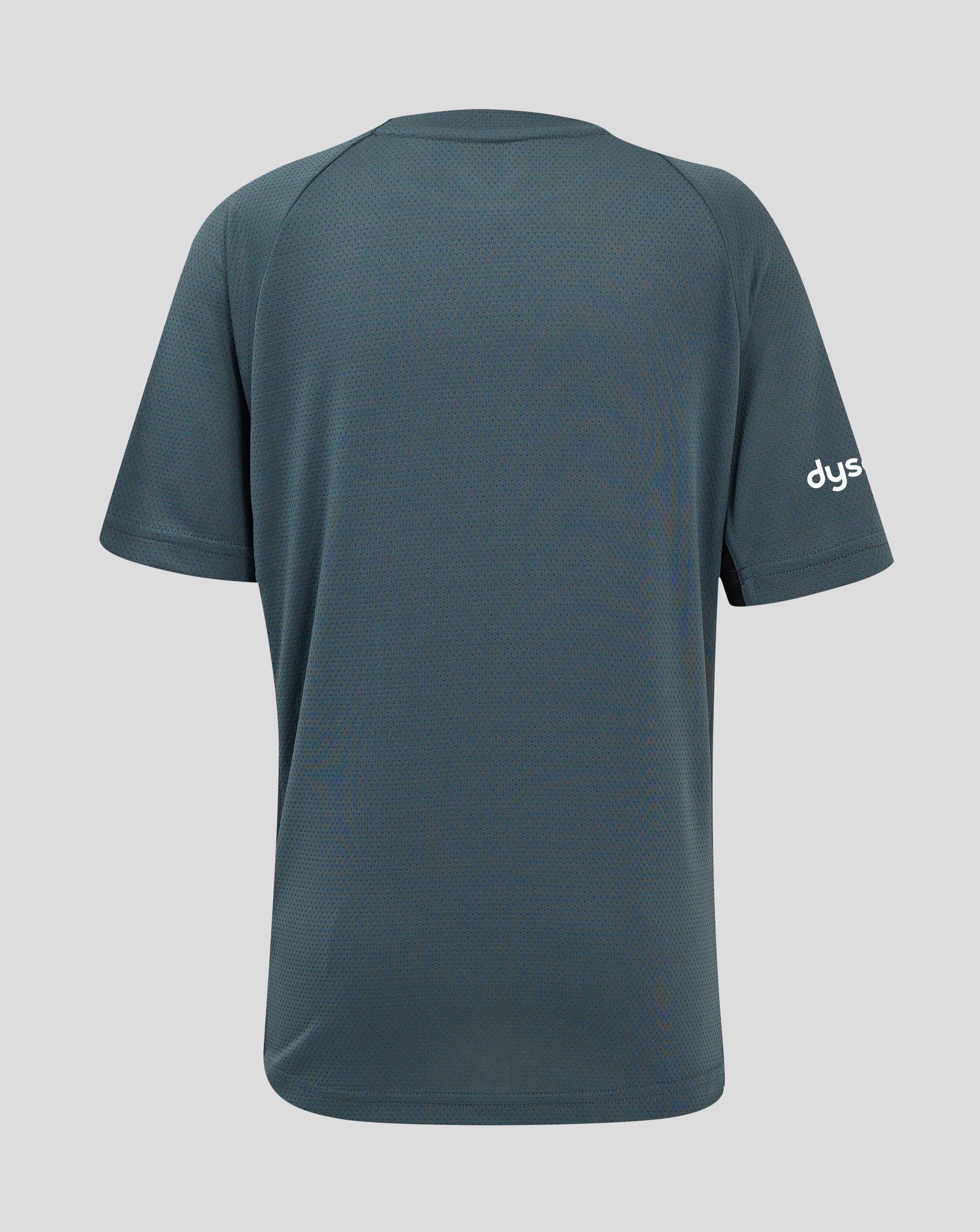 Back view of Bath Rugby Junior training T shirt showing perforated fabric and dropped hem