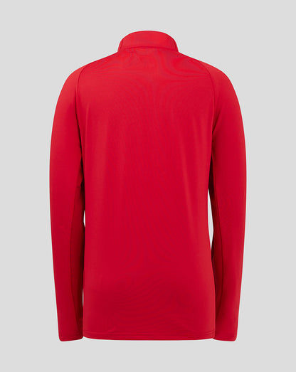 Back view of the red Saracens junior training quarter zip jacket