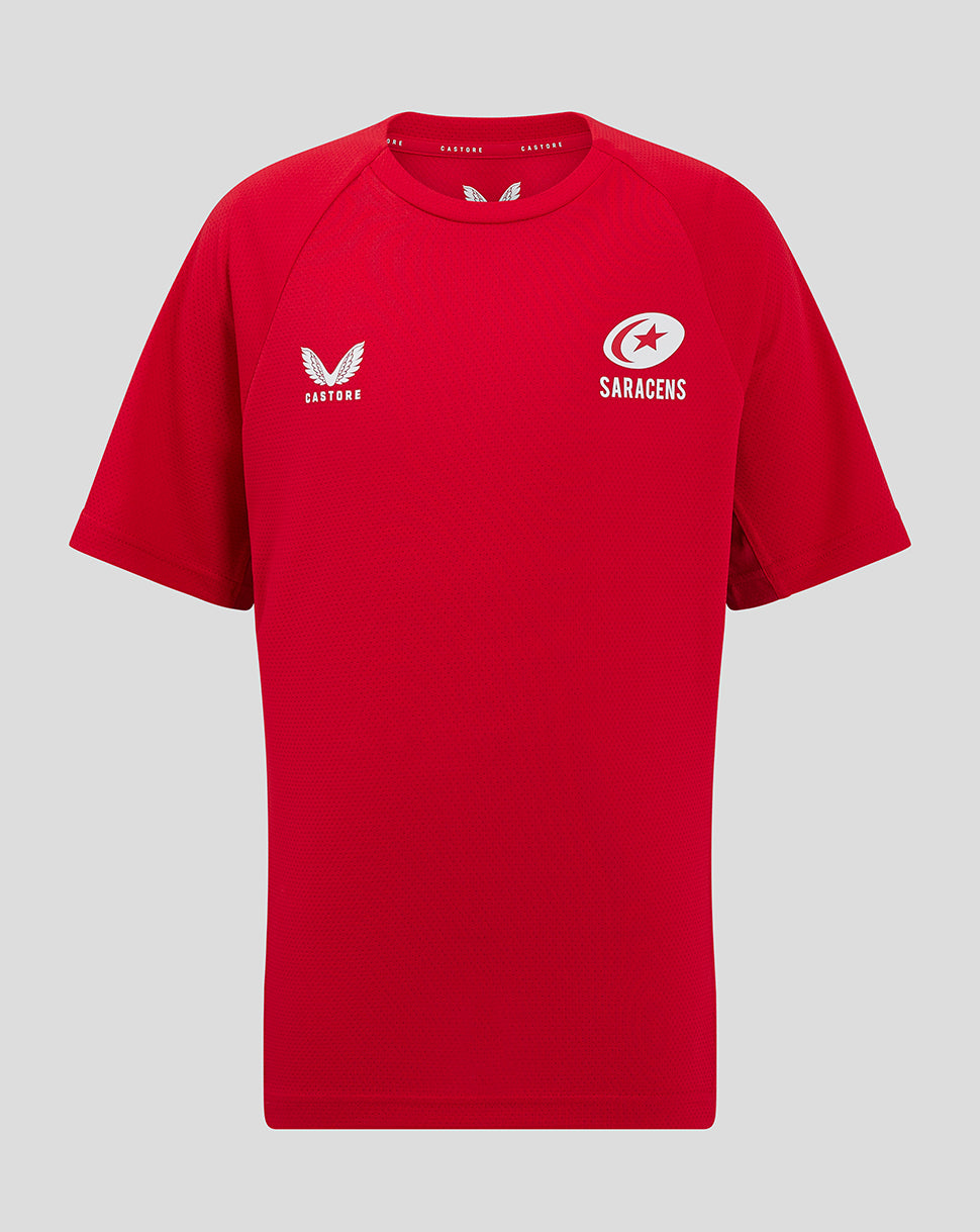 Red Saracens junior training short sleeve tee front view