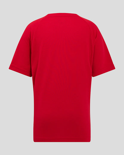 Back view of red Saracens junior training tee with short sleeves