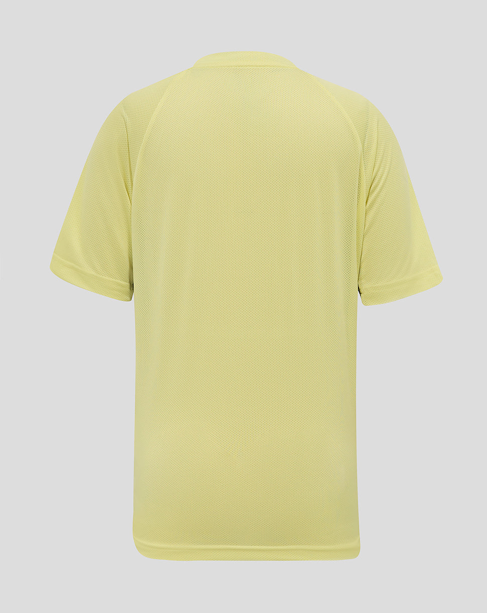 Back view of pale yellow Everton junior training tee with a simple, breathable mesh fabric and relaxed fit.