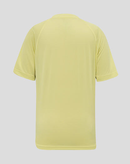 Back view of pale yellow Everton junior training tee with a simple, breathable mesh fabric and relaxed fit.