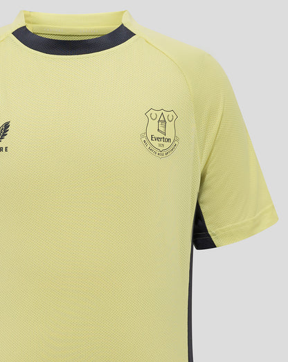 Front view of Everton 24/25 junior training tee in pale yellow with crest on left chest