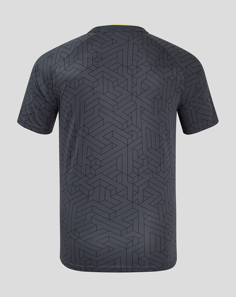 Back view of Everton Junior 24/25 away shirt in ebony with a geometric jacquard pattern