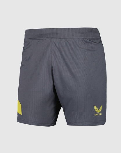 Junior Everton Away Shorts in dark navy with alternative crest on right thigh and yellow Castore logo on left thigh