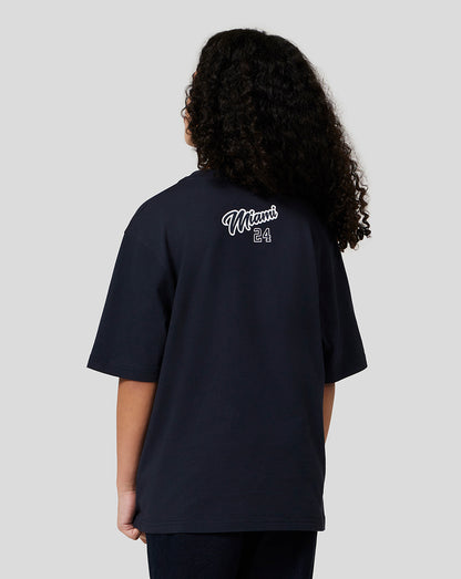 Back of navy Miami T shirt with white Miami script and 24 on the upper back.