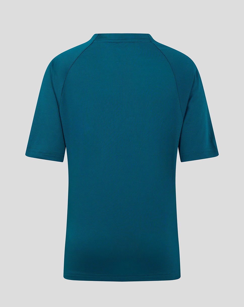 Back view of teal Preston Junior training T shirt with short sleeves and textured fabric