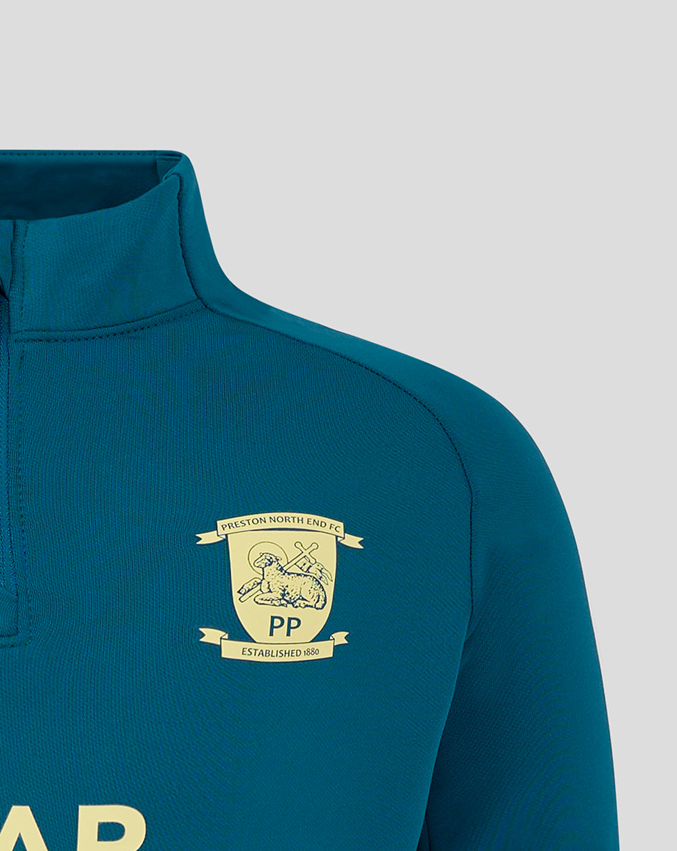 Blue Preston Junior long sleeve training top with crest on left chest and PAR GROUP branding