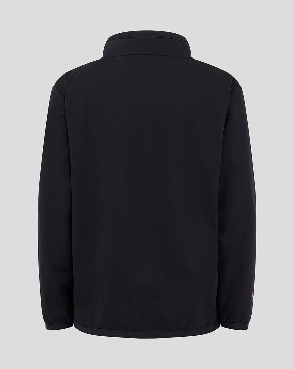 Back view of the Mk Dons Junior 24/25 Travel Jacket in dark fabric with a high collar