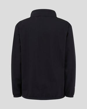 Back view of the Mk Dons Junior 24/25 Travel Jacket in dark fabric with a high collar