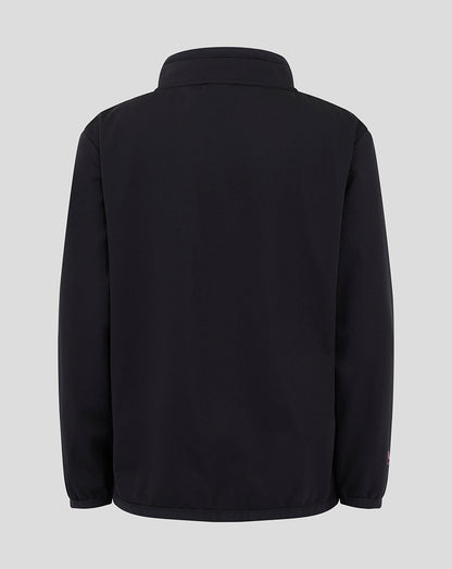 Back view of the Mk Dons Junior 24/25 Travel Jacket in dark fabric with a high collar