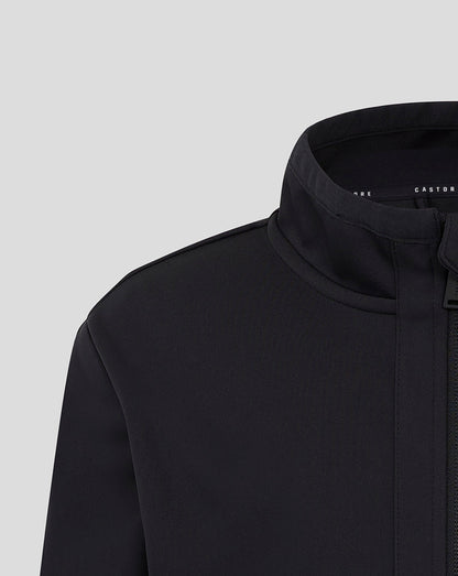 Close up of the jacket neck showing the high collar and front zip on Mk Dons Junior Travel Jacket