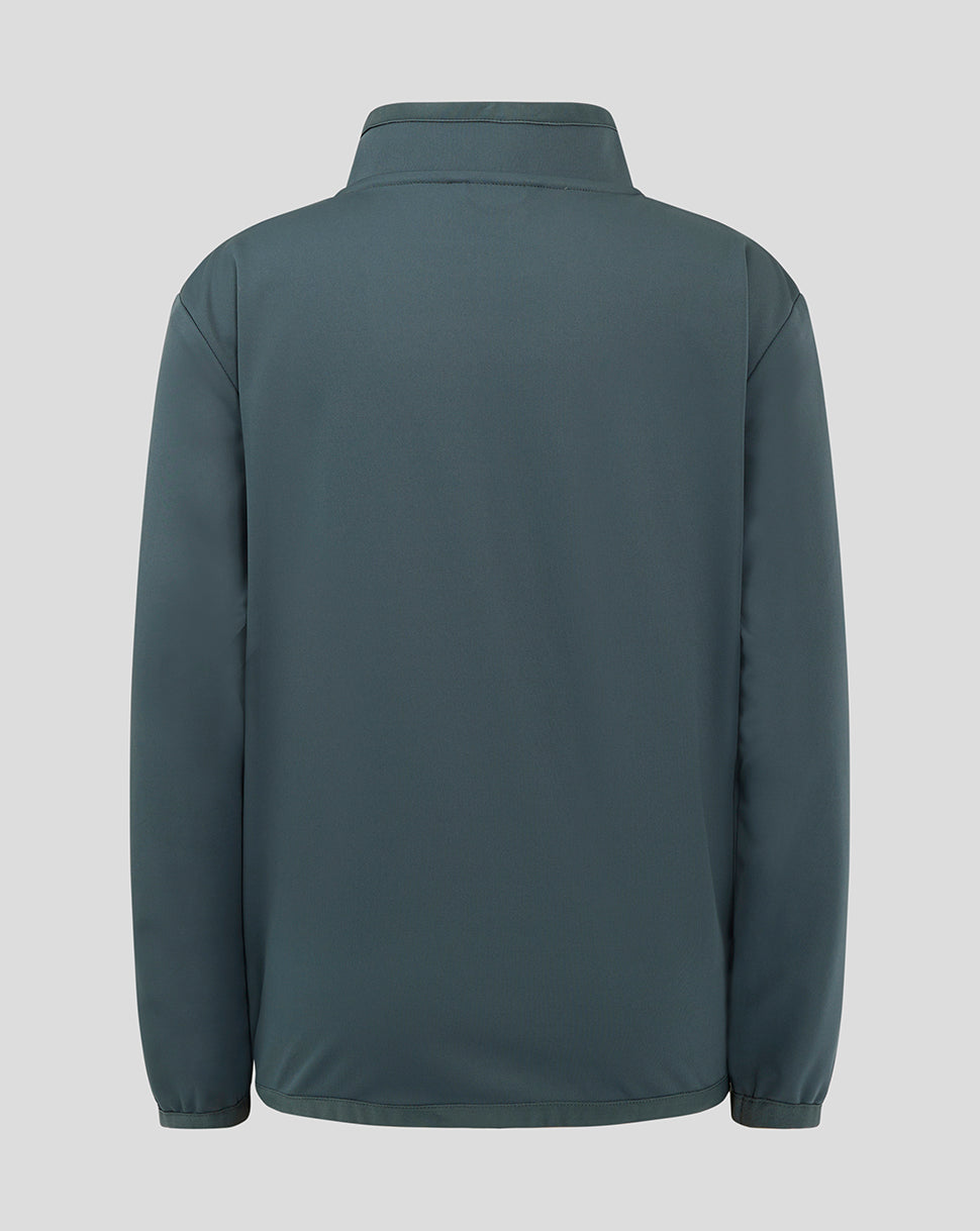 Back view of teal Preston North End junior travel jacket with plain rear panel