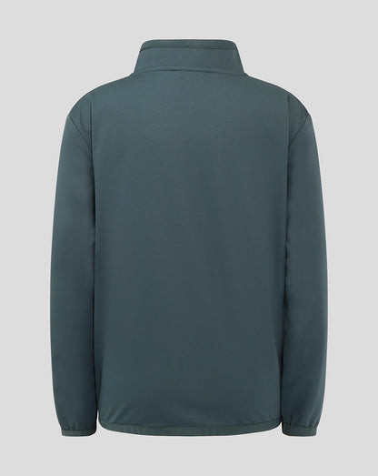 Back view of teal Preston North End junior travel jacket with plain rear panel