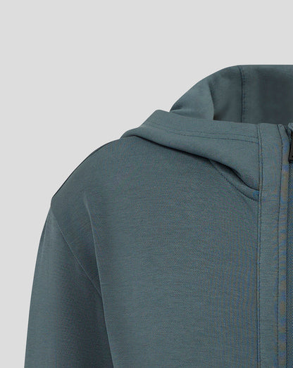 Close-up of the Preston Junior 24/25 hooded travel jacket hood featuring a three-piece hood and funnel neck.