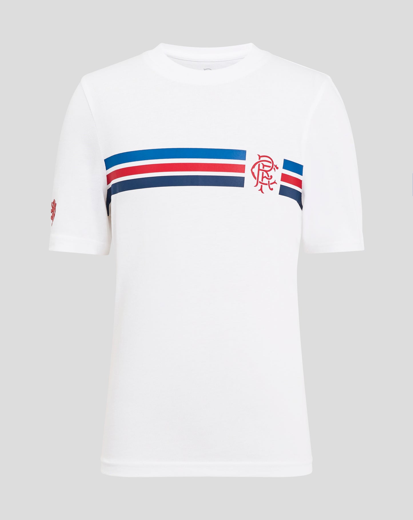 White Rangers Junior Classic cotton tee with blue and red stripes across the chest and crest