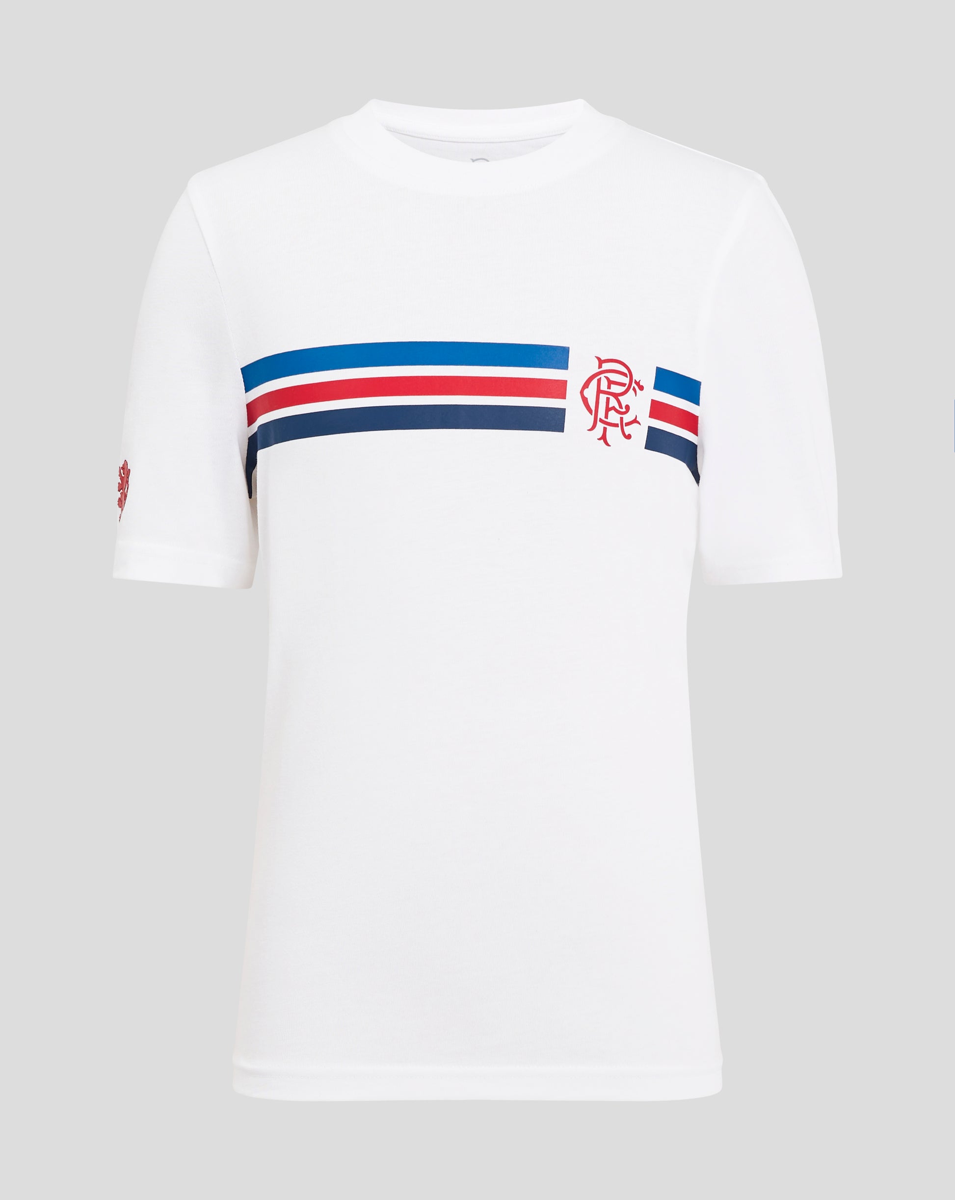 White Rangers Junior Classic cotton tee with blue and red stripes across the chest and crest