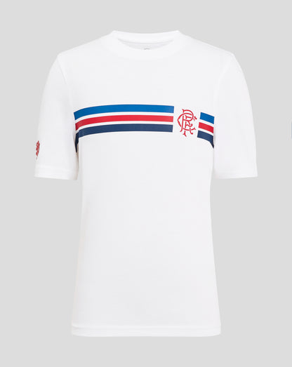White Rangers Junior Classic cotton tee with blue and red stripes across the chest and crest