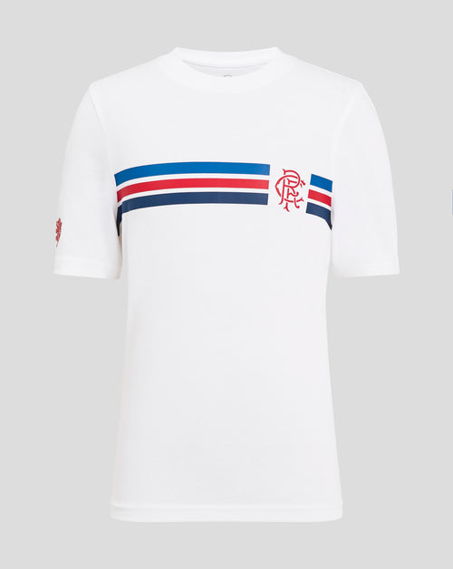 White Rangers Junior Classic cotton tee with blue and red stripes across the chest and crest
