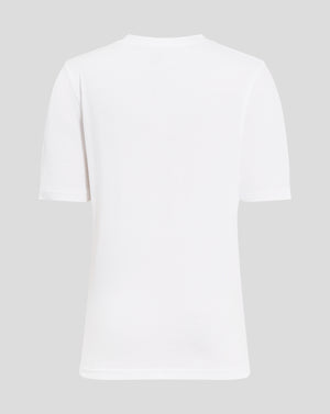 Back view of a plain white Rangers Junior Classic Cotton Tee with short sleeves.