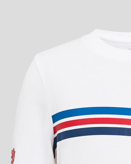 White Rangers Junior Classic Cotton Tee with bold red and blue stripe graphic and crest emblem visible on the front.