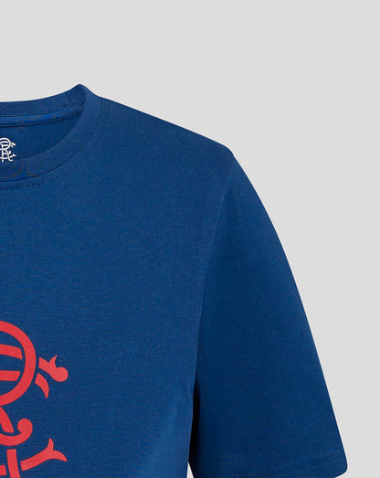 Detail of the red crest graphic on the navy Rangers Junior Core Crest T-Shirt