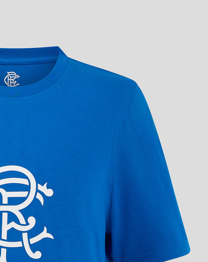 Blue Rangers Junior Core Crest T-shirt with a white crest graphic on the chest