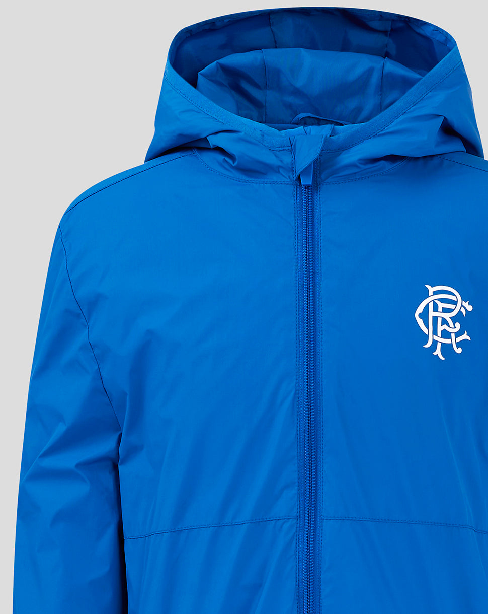 Blue Rangers Junior Core Summer Jacket with hood and front zipper, white crest on left chest