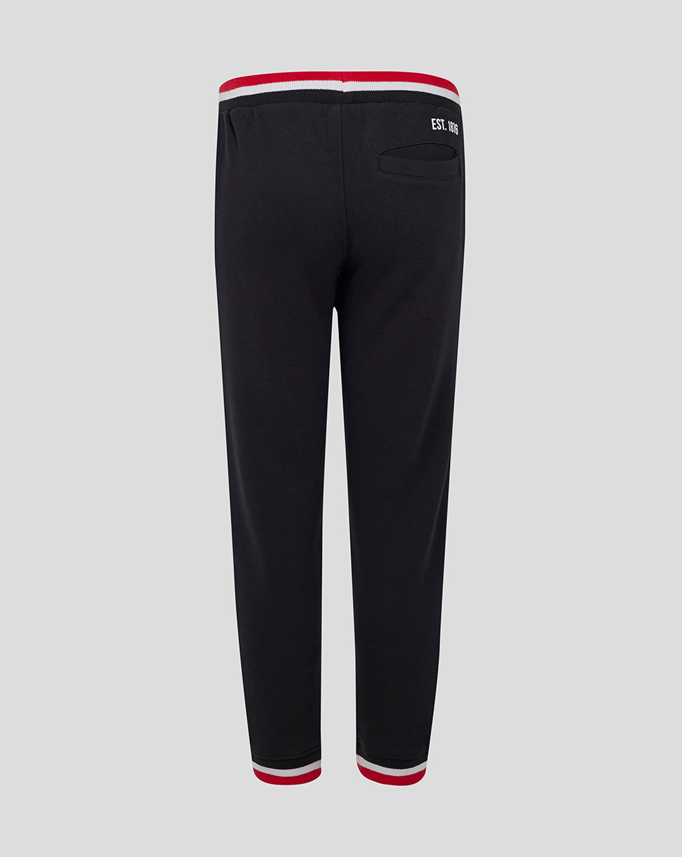 Back view of black Saracens joggers showing striped waistband and a rear pocket with EST 1876 label